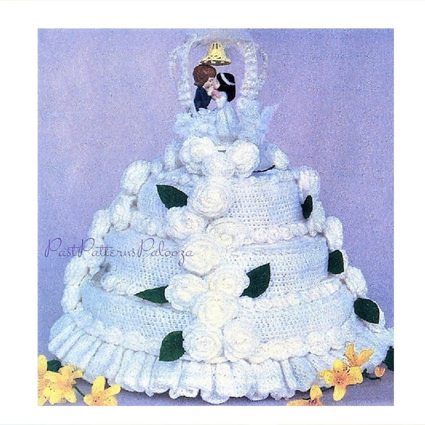 Vintage Crochet Pattern 12" Tiered Wedding Cake PDF Instant Digital Download 3 Layer Roses Centerpiece Anniversary Bridal Shower 3 Ply
