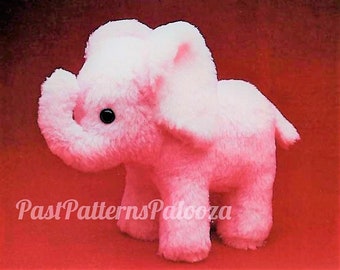 Vintage Sewing Pattern 10" Pink Elephant Faux Fur Fabric Soft Sculpture Plush Toy PDF Instant Digital Download Stuffed Zoo Safari Animal