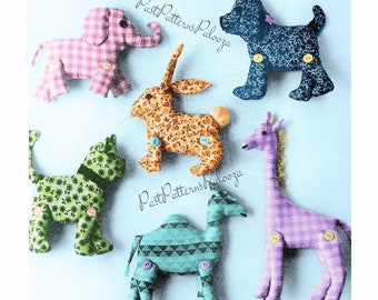 Vintage Sewing Pattern Cute Calico Gingham Animal Soft Fabric Toys PDF Instant Digital Download Plush Dog Cat Camel Giraffe Bunny Elephant