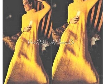 Vintage Knitting Pattern Womens Evening Turtleneck Maxi Dress PDF Instant Digital Download Long Retro Ribbed Floor Length Dress 8 Ply