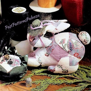 Vintage Sewing Pattern Patchwork Fabric Memory Bunny Rabbit with Cabbage Pin Cushion PDF Instant Digital Download Soft Stuffed Toy