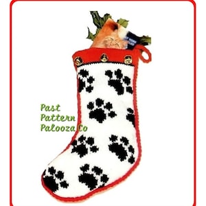 Vintage Knitting Pattern 17" Pet Paw Prints Christmas Stocking for Your Kitty Cat or Dog PDF Instant Download Jingle Bells Pet Sock 10 Ply