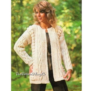 Vintage Knitting Pattern Womens Aran Jacket Cabled Cardigan PDF Instant Digital Download Edge to Edge Cable 10 Ply