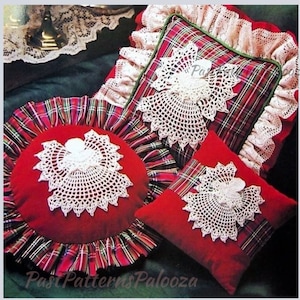 Vintage Crochet Pattern Cotton Thread Lace Christmas Angel Appliques for Pillow Tops PDF Instant Digital Download 3 Sizes