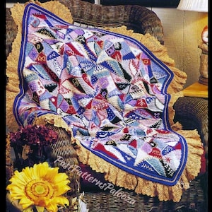 Vintage Crochet Pattern Victorian Crazy Quilt Afghan PDF Instant Digital Download Antique Patchwork Throw Blanket 37x46 5 Ply