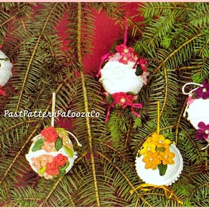 Vintage Crochet Pattern Flower Floral Christmas Tree Ball Ornament Covers Slipcovers PDF Instant Digital Download 6 Designs
