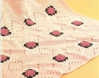 Vintage Crochet Pattern Popcorn Flowers Lacy Diamonds Afghan PDF Instant Digital Download Floral Blanket Throw 10 Ply
