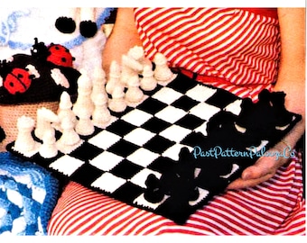 Vintage Crochet Pattern Chess Board Game PDF Instant Digital Download Chess Set Amigurumi Soft Toy 4 Ply