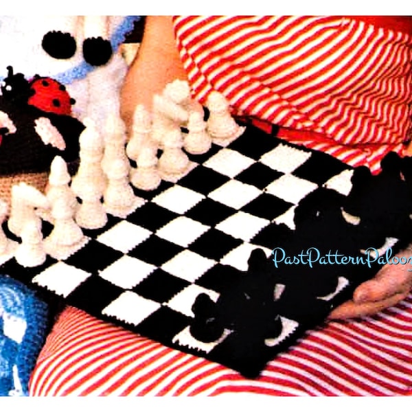 Vintage Crochet Pattern Chess Board Game PDF Instant Digital Download Chess Set Amigurumi Soft Toy 4 Ply