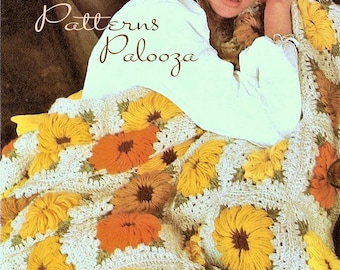 Vintage Crochet Pattern Chrysanthemum Daisies Granny Square Afghan PDF Instant Digital Download Pretty Flower Field Throw Coverlet 10 Ply