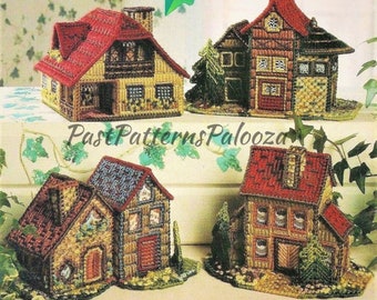Vintage Plastic Canvas Pattern Rustic European Country Cottages Houses Village PDF Instant Digital Download 4 Cottage Designs 7 Count