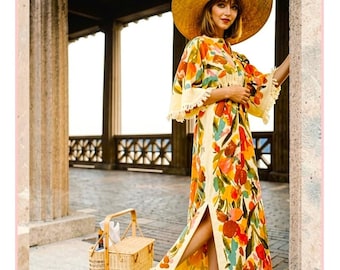 Vintage Sewing Pattern Womens Boho Bath Towel Caftan Dress PDF Instant Digital Download Retro 70s Long Towel Tunic
