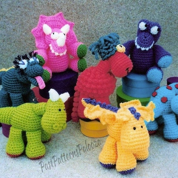 Vintage Crochet Pattern 6-8" Colorful Dinosaurs Amigurumi Soft Toys PDF Instant Digital Download Plush Winged Dino Wings 6 Designs DK 5 Ply