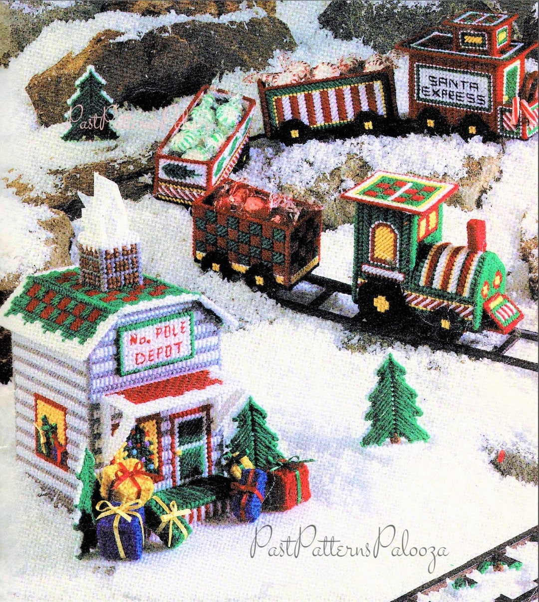 Vintage Santa Express Holiday Train Patterns in Plastic Canvas