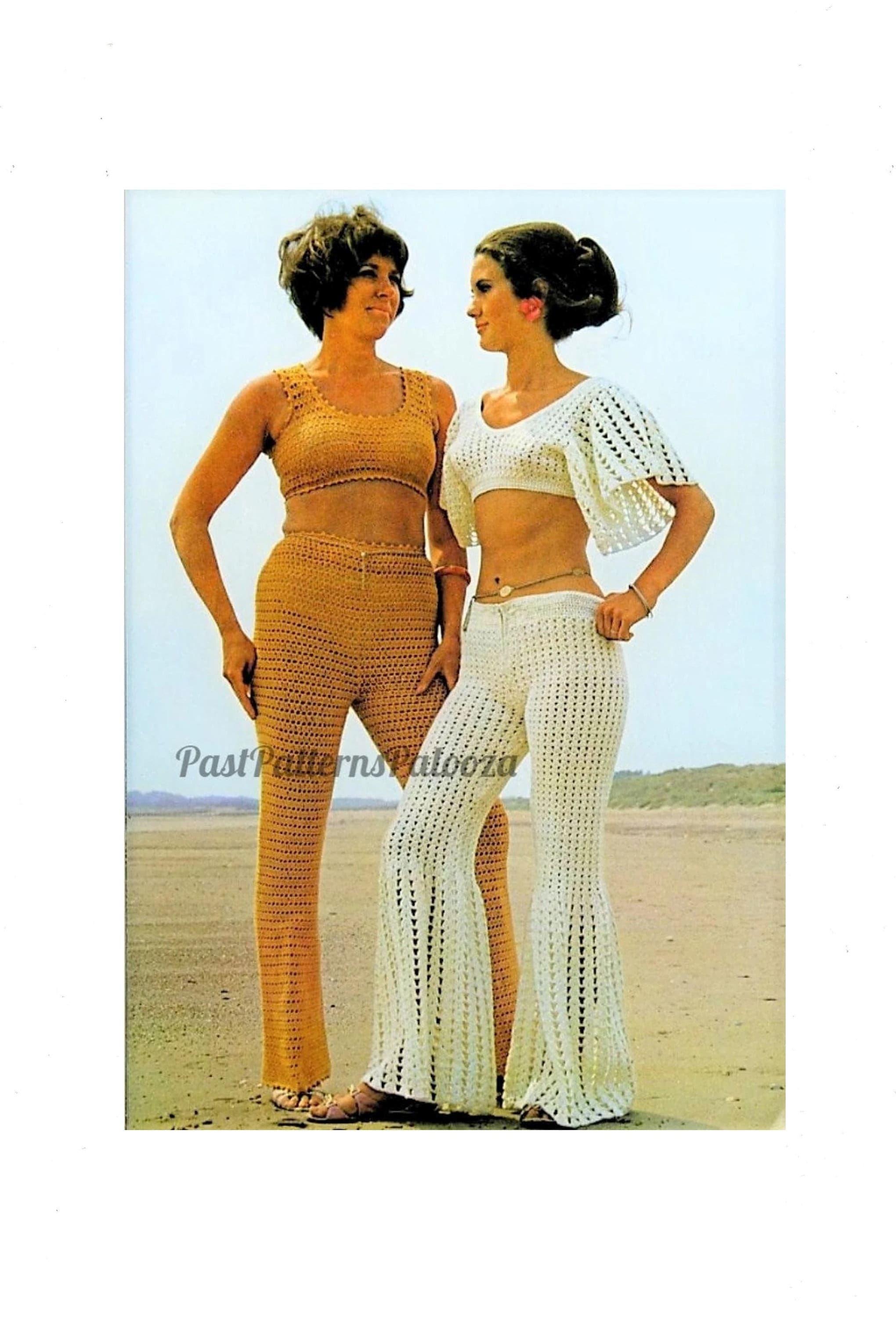 Vintage Crochet Pattern Womens Trouser Beach Suit Set Midi