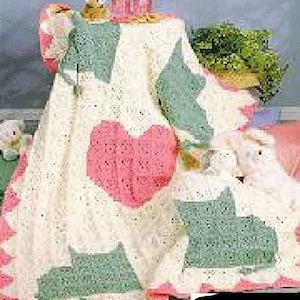 Vintage Crochet Pattern Country Kitty Cats and Heart Afghan PDF Instant Digital Download Cat Motif Throw Blanket 52x70 10 Ply