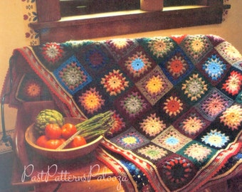 Vintage Crochet Pattern Puff Stitch Granny Square Flower Wheels Afghan PDF Instant Digital Download Floral Wheel Motif Blanket 10 Ply