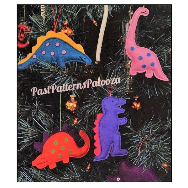 Vintage Sewing Pattern Felt Fabric Dinosaur Ornaments PDF Instant Digital Download Cute Dino Christmas Tree Trim 4 Designs