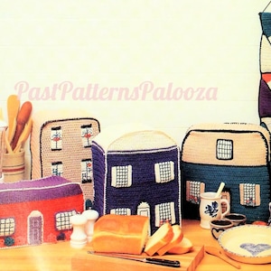 Vintage Crochet Pattern Town and Country Small Kitchen Appliance Cozies Covers Houses PDF Instant Digital Download 10 Ply