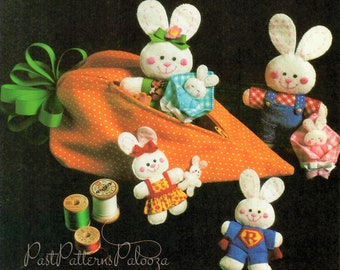 Vintage Sewing Pattern Felt Farmer Bunny Family in Carrot House Holder  PDF Instant Digital Download Sewn Soft Toys