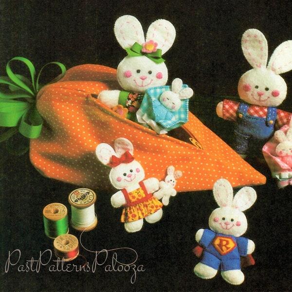 Vintage Sewing Pattern Felt Farmer Bunny Family in Carrot House Holder  PDF Instant Digital Download Sewn Soft Toys