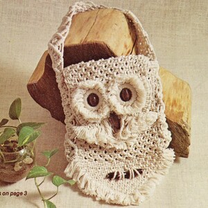 Vintage Macrame Pattern Owl Purse Handbag PDF Instant Digital Download Retro 1976 Design Synthetic Fiber Knotwork Kitschy Boho Shoulder Bag image 2