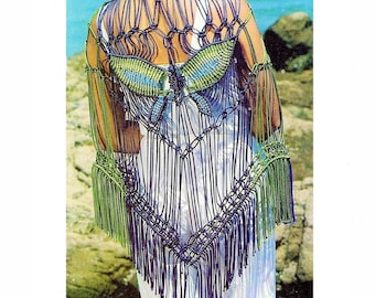 Vintage Macrame Pattern Womens Butterfly Shawl Wrap Fringed Beachcover PDF Instant Digital Download Hippie Boho Chic