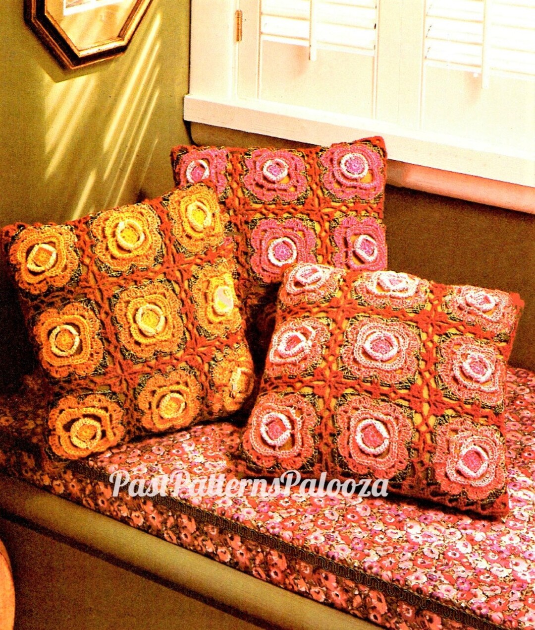 Vintage Thread Crochet Pattern Irish Rose Trio Pillows Boho Floral