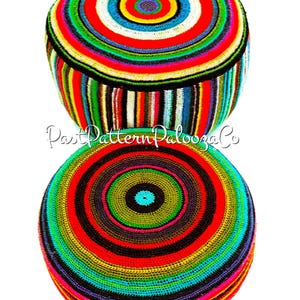 Vintage Crochet Pattern Giant Groovy 22&quot; Round Striped Floor Pillows PDF Instant Digital Download Retro Boho 70s Rainbow Cushions