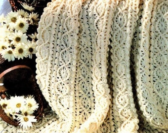 Vintage Crochet Pattern Beautiful Flower Chains Afghan PDF Instant Digital Download Shell & Lace Stitch Daisy Strips Blanket 48x70 10 Ply