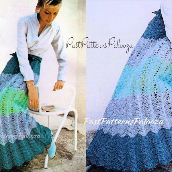 Vintage Crochet Pattern Womens Chevron Maxi Skirt PDF Instant Digital Download Boho Gypsy Hippie Chic Long Evening Skirt 4 Ply