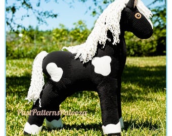 Vintage Sewing Pattern 18" Plush Pinto Pony Horse Corduroy Fabric Soft Toy PDF Instant Digital Download Sewn Realistic Farm Animal