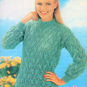 Vintage Knitting Pattern Womens Ivy Leaf Stitch Lacy Knit Pullover Sweater Jumper Top PDF Instant Digital Download Long Sleeved 4 Ply image 1