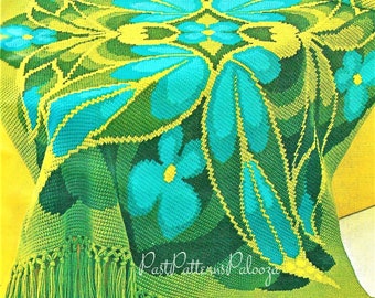 Vintage Crochet Pattern Butterfly Wing Afghan PDF Instant Digital Download Boho Mod Flower Design Tunisian Stitch 49x63 10 Ply