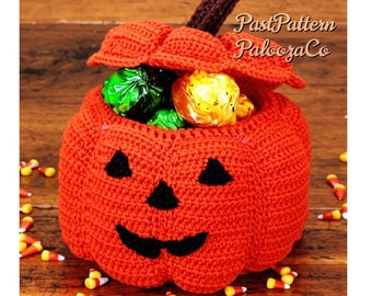 Vintage Crochet Pattern 12" Jack O Lantern Halloween Treat Holder PDF Instant Download Retro Pumpkin Candy Container