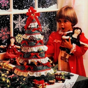Vintage Christmas Sewing Pattern 18&quot; Calico Fabric Advent Tree Centerpiece PDF Instant Digital Download Holiday Calendar Tabletop Tree E1