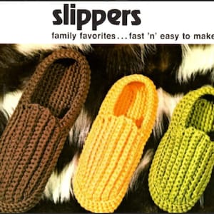 Vintage Crochet Pattern Ribbed Family Slipper Shoes PDF Instant Digital Download Retro Womens Mens Kids House Slippers 3 Ply image 1