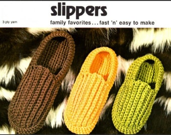 Vintage Crochet Pattern Ribbed Family Slipper Shoes PDF Instant Digital Download Retro Womens Mens Kids House Slippers 3 Ply