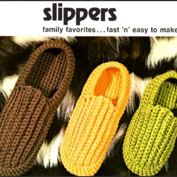 Vintage Crochet Pattern Ribbed Family Slipper Shoes PDF Instant Digital Download Retro Womens Mens Kids House Slippers 3 Ply