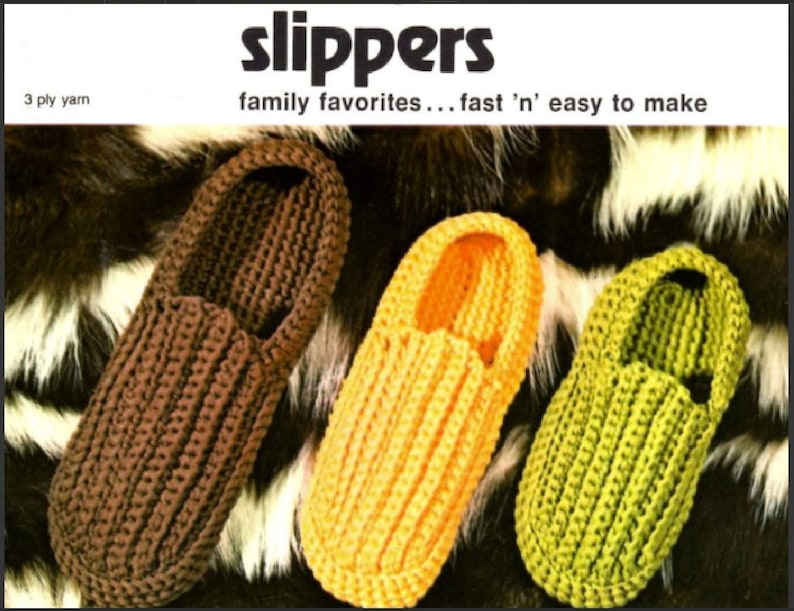 Vintage Häkelanleitung Familie Slipper Schuhe PDF Sofortiger digitaler Download Retro Damen Herren Kinder Hausschuhe 3 lagig Bild 1