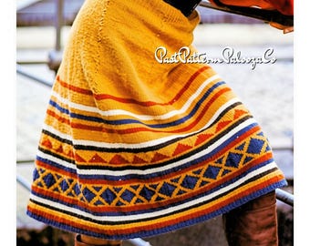 Vintage Knitting Pattern Womens Aztec Skirt Stripes Diamonds Triangles PDF Instant Digital Download Circular Knitting Needle