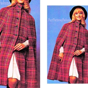 Vintage Sewing Pattern Womens Wool Tweed Cape Coat PDF Instant Digital Download Groovy A-Line Cloak 1973