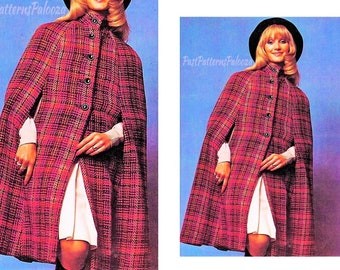 Vintage Sewing Pattern Womens Wool Tweed Cape Coat PDF Instant Digital Download Groovy A-Line Cloak 1973