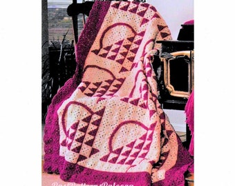 Vintage Crochet Pattern Hand Baskets Afghan Granny Squares Country Quilt Block Design PDF Instant Digital Download 55x70 10 Ply