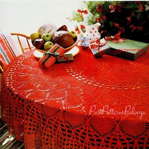 Vintage Thread Crochet Pattern Antique Lace Pineapple Medallions Tablecloth PDF Instant Digital Download Round Christmas Table Cloth 72"
