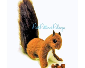 Vintage Sewing Pattern 11" Red Squirrel Faux Fur Fabric Soft Sculpture Plush Toy PDF Instant Digital Download Stuffed Realistic Rodent