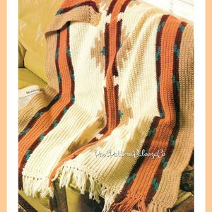 Vintage Crochet Afghan Pattern Striped Navajo Indian Blanket PDF Instant Digital Download Southwestern Throw 10 Ply