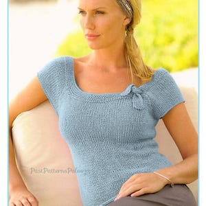 Vintage Knitting Pattern Womens Knit Short Cap Sleeved Tee Top Sweater Simple Pretty Summer Pullover PDF Instant Digital Download
