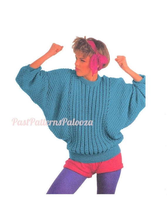 トップス Vintage hand knit multi pattern Vintage Knitting Pattern Womens Retro Dolman Batwing Sweater