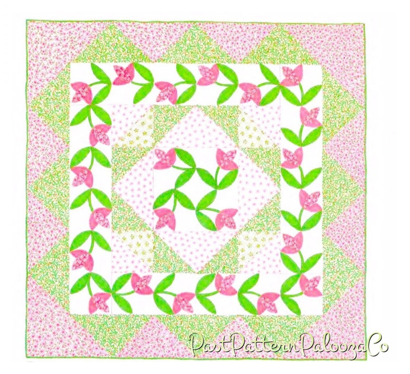 Vintage Sewing Pattern Dutch Tulip Flower Garden Bed Quilt PDF Instant ...